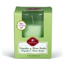 VELA DECORATIVAS VASO ORQUIDEA FLORES VERDES CRISTALINAS