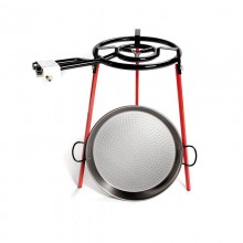 SET PAELLERA PULIDA 46CM CON TRIPODE Y QUEMADOR DE GAS 400MM