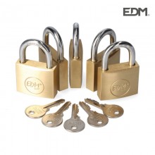 PACK 5 CANDADOS LATON ARCO NORMAL 5 LLAVES IGUALES 40X23MM EDM
