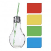 VASO DE CRISTAL CON PAJITA EN FORMA DE BOMBILLA