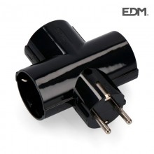 CLAVIJA TRIPLE NEGRA BLISTER CON BAQUELITA T/TL 16A 250V EDM